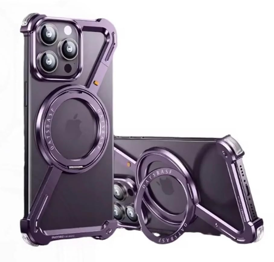 Image of Business Leather Phone | Aluminum Alloy Eco-Friendly Cloth Aroma Therapy Phone Case with Magnetic Absorption Function (Z-Shaped-Purple, iPhone 16 Pro)