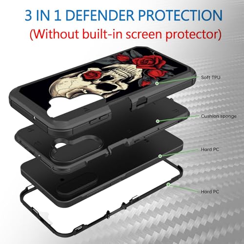 GFEWYTJYJ for Galaxy A26 5G Case,Shockproof 3-Layer Full Body Protection Rugged Heavy Duty High Impact Hard Cover Case for Samsung Galaxy A26 5G 6.7 inch 2025,Red Rose Skull - image 2