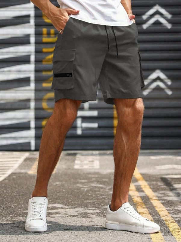 Image of SMOWKLY Men's Cotton Casual Relaxed Regular Fit Camo Cargo Shorts || Drawstring & Elastic Waist Multi Pocket Summer Beach Hiking Outdoor Work Half Pant