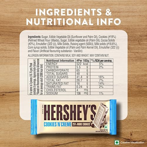 Image of HERSHEY'S Cookies 'N' Creme Bar Chocolate | Delicious Crunchy Delights 40 grams - Pack Of 8