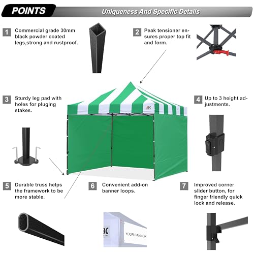 Image of ABCCANOPY Heavy Duty Easy Pop up Canopy Tent with Sidewalls 10x10,Strip Green