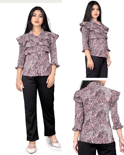 Image of Girls /Kids Printed Floral Designer Top and Palazzo Set Crop Top and Palazzo Set Printed /Fancy Palazzo and top Set for Girls with tie in Waist