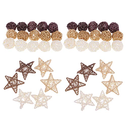 Harilla 42Pcs Star Wicker Rattan Ball Christmas Party Garden Decoration Ornament 7cm 3cm