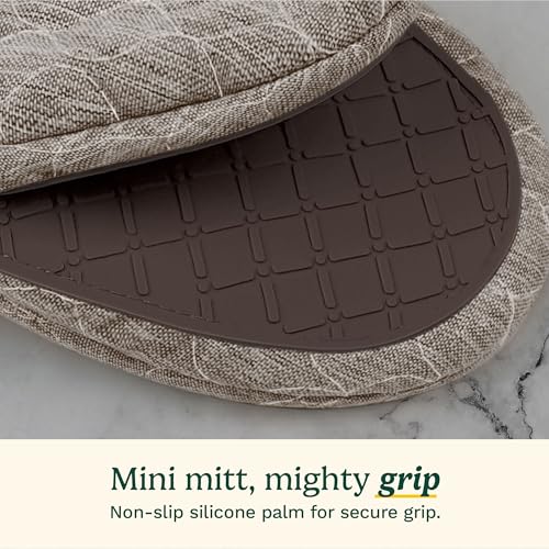 Image of Cuisinart ShieldPro Mini Silicone Oven Mitts, 2-Pack 5.5 inchx8.5 inch, 450F | Non-slip grip on hot cookware, hangs neatly by the stove, cotton lining adds comfort,ambidextrous for smaller hands