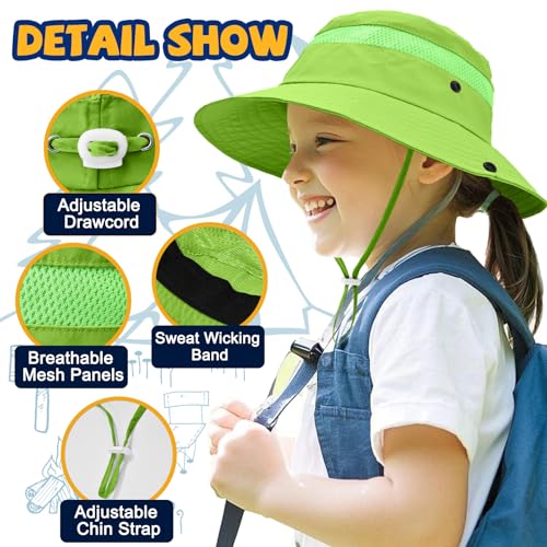 Image of Outdoor Kids Sun Hat for Boys Girls Wide Brim Mesh Bucket Hat UPF 50+ Sun Protection Breathable Summer Fishing Safari Hat