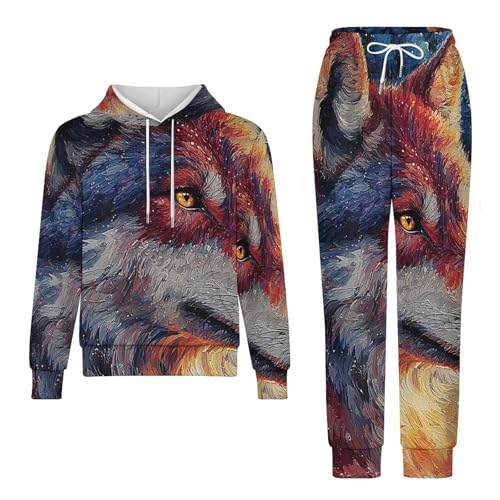 Boy's Girl's Hooded Tracksuit Pullover Sweatshirt Jogging Pants Sweatsuit, Wolf Galaxy3