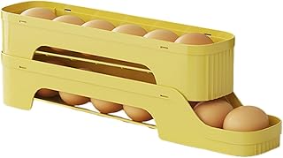 Solución compacta organización Huevera de calidad alimentaria para refrigerador: bandeja deslizante de gran capacidad con diseño de enrollado automático, compatible con puertas (Yellow, 35x11cm)