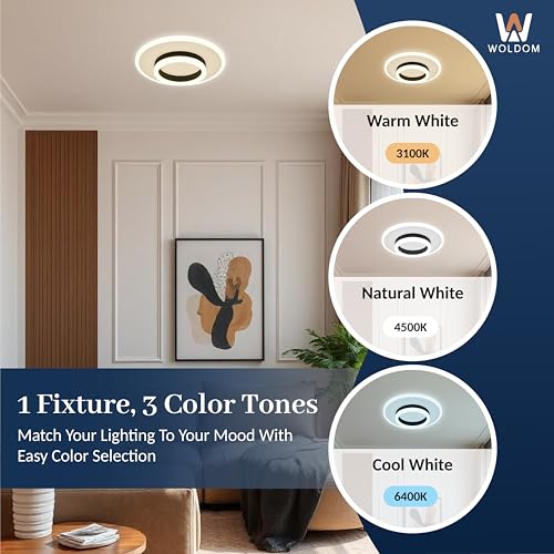 Image of Modern 50W LED Ceiling Light - for Living Room, Bedroom, Kitchen, Office & More | Compact Surface Lamp with 3 Color Modes (Warm /Cool /Natural) | False Ceiling Lights (Round Light)