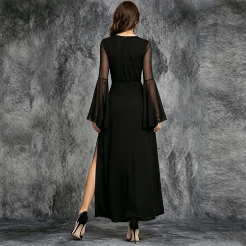 Vestido gótico de cóctel holgado que disimula brazos con encaje patchwork 3