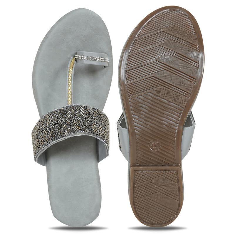 Image of DFR Flip Flops for Women Daily Use Comfortable Ethnic Embroidered Girls Slippers flipflops chappals