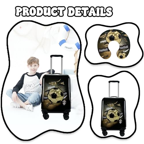 Image of Kid's Luggage Set 5 Piece Suitcase Set 16'' Hardside Football Luggage with Spinner Wheels Boys Carry on Toddler Travel Rolling Suitcase Carry on Luggage Airline Approved