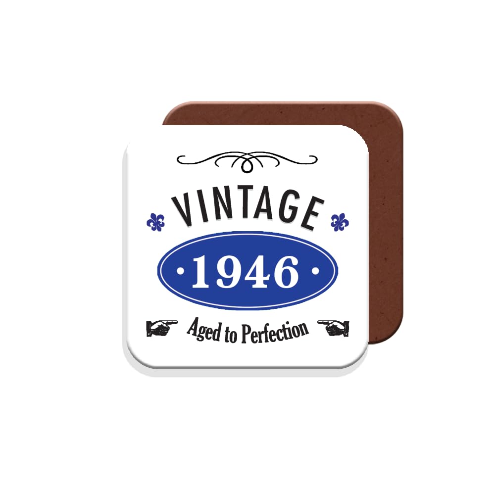 80th Birthday Gift - Coaster - 1946- Vintage - Blue - Giftset - Made by MUGGZ in The UK