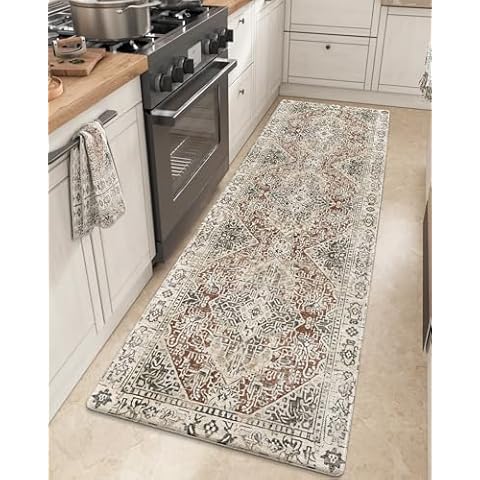 DEXI Anti Fatigue Kitchen Mats for Floor, Cushioned Kitchen Rugs Thick Long Non Skid Waterproof Kitchen Runner Rug Boho, Comfort Mat for Standing Desk Office, Sink, Laundry, 23"x86", Boho Brown/Multi Cover