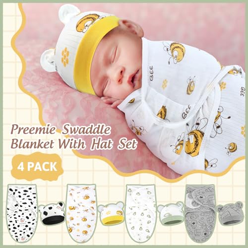 Image of Buryeah 4 Pack Preemie Swaddle Blanket Wrap Set