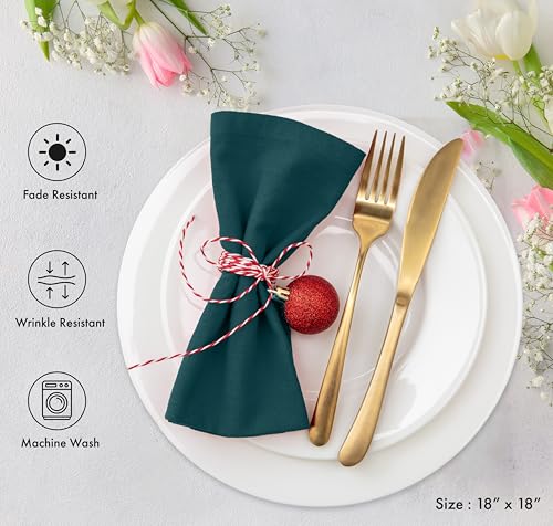 Image of Ruvanti Cloth Napkins Set of 12, 18x18 Inches Napkins Cloth Washable, Soft, Durable, Absorbent, Cotton Blend. Table Dinner Napkins Cloth for Thanksgiving, Halloween Dinners Parties - Deep Teal
