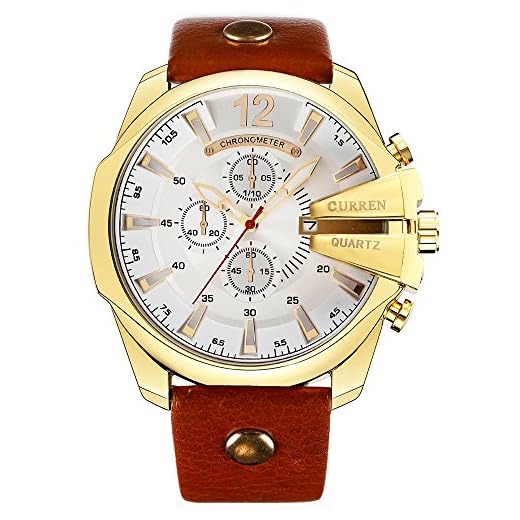 Curren Men Watches Luxury Date Gold Male Fashion Leather Strap Outdoor Casual Sport Wristwatch with Big Dial (Gold White)