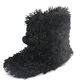 Gohom Boots for Women Slip on, Women's Warm Winter Indoor Slipper Boots House (US Womens Size US 9/10, Fuzzy Black)
