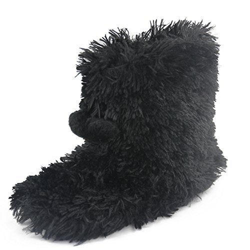 Gohom Boots for Women Slip on, Women's Warm Winter Indoor Slipper Boots House (US Womens Size US 9/10, Fuzzy Black)