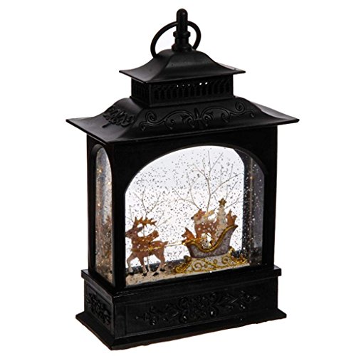Lighted Reindeer and animals in Sleigh Christmas Water Snow Glitter Globe Lantern Decor, 11 Inch, Battery Operated with Timer