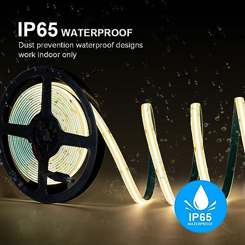 Tira LED flexible 16.4 pies 12V COB IP65 4000K CRI90+ con conectores miniatura 2