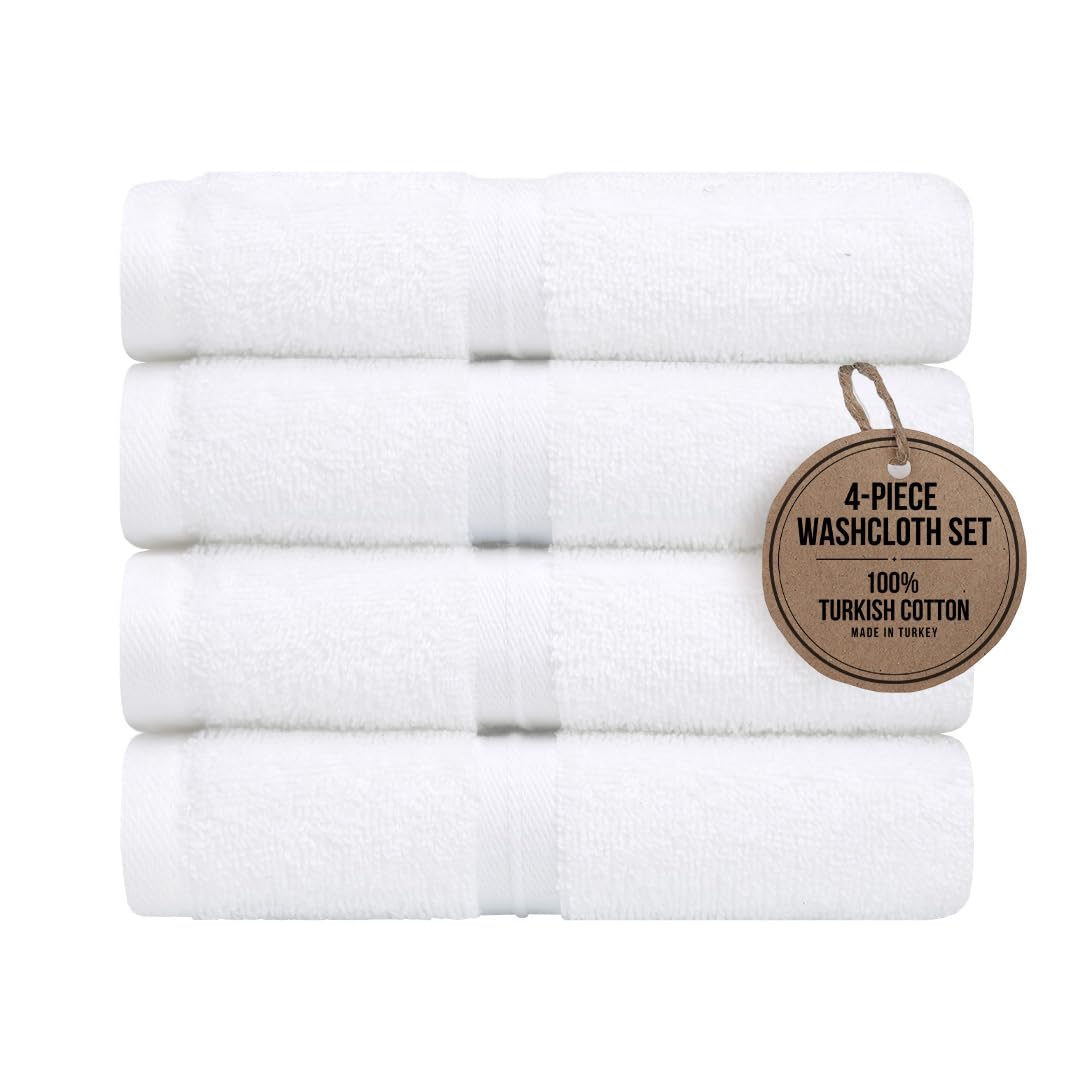 Luxuriöse und extra weiche Waschlappen, 30,5 x 30,5 cm, Hotelqualität, perfekt als Gesichts-, Hand-, Make-up-Handtücher, 100 % Baumwolle, Weiß, 4 Stück