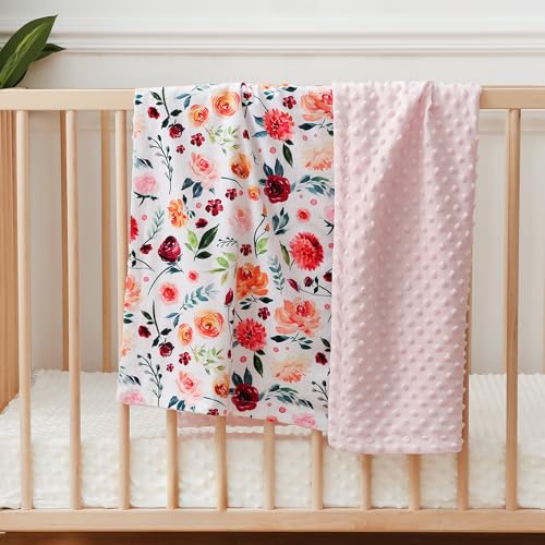 Image of BORITAR Baby Blanket for Girls Super Soft Double Layer Minky with Dotted Backing, Receiving Blanket with Elegant Floral Multicolor Printed Blanket 30 x 40 Inch(75x100cm)