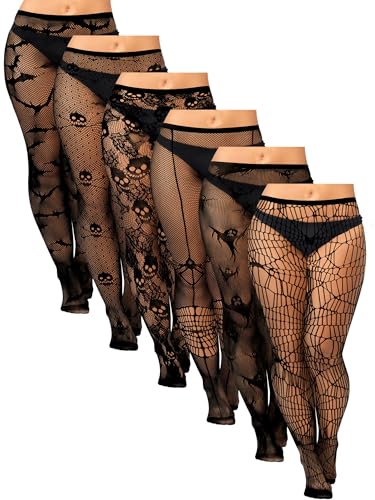 Image of Jadive 6 Pairs Women Plus Size Suspender Tights Fishnet Thigh High Stockings Garter Belt Lingerie Pantyhose