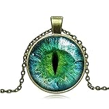 JczR.Y Cat Eye Necklace Classic Crystal Jewelry Sets Dragon Eyes Moon Shape Necklace Bracelet Earrings for Women Fashion Jewelry (H:Anti-copper/green)