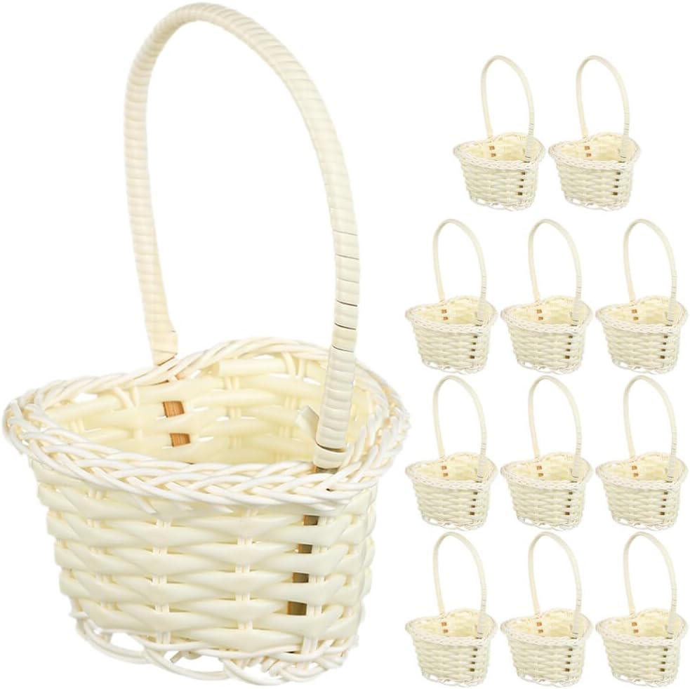 Mini Woven Baskets with Handles 12pcs Plastic Tube Heart Shape Flower Basket for Party Favors Crafts Decor