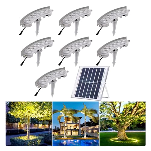ZYGPH Focos solares para Exteriores, Luces LED de bajo Voltaje con Anillos para árboles, para césped de Parque (Paquete de 7 Luces Blancas)