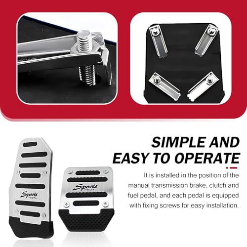 Civwesi Pack-3 Car Manual Transmission Accelerator Brake Clutch Pedal Kit, 5.7\" x 3.1\" + 2.6\" x 3.5\" Alloy Rust-Proof Durable Pedal Cover, Non-Slip Safety Rubber Strip, Universal for Cars (Silver)