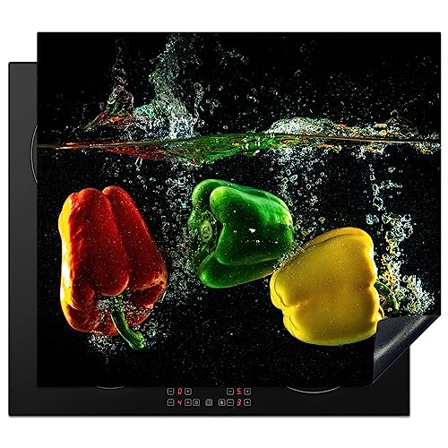 KitchenYeah© Cubre Vitrocerámica - Protector Vitroceramica Induccion 60x52 cm - Tapa Vitroceramica - Protector de Vitroceramica Pimiento - Verdura - Agua - Negro - Rojo - Verde - Amarillo