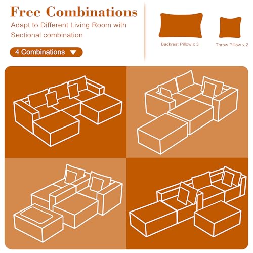 Image of 110 Corduroy Modular Sectional Boneless Sofa with 2 Ottomans, Convertible Cloud Couch with Deep Seats, Fluffy Memory Foam U Shaped Couch for Living Room, No Assembly Required (Black)