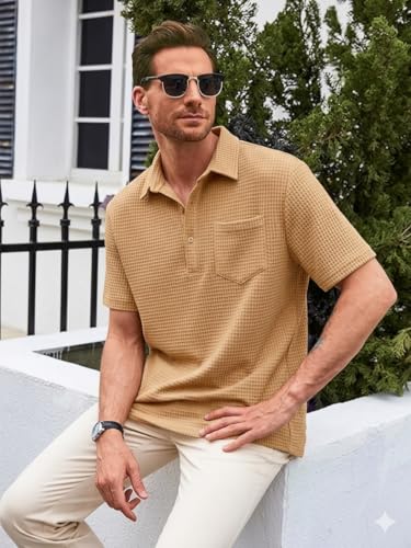 Image of ColorChakra Mens Waffle Knit Polo Tshirt Collar Knitted Shirt for Men M to 3XL