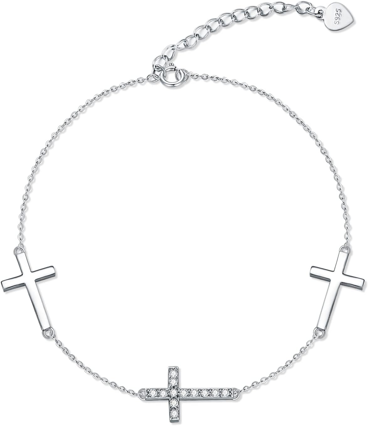 Sterling Silver 0.12 carat Natural Diamond Cross Bracelet for Women, Christian Jewelry Gifts for Her, 6.5-8.5 Inches