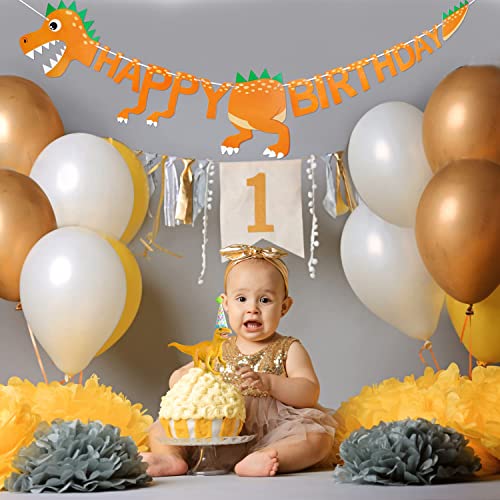 Image of 3D Dinosaur Happy Birthday Banner Sign Happy Birthday Bunting Banner Garland for Kids Girls Baby Dinosaur Birthday Party Decorations Swallowtail Flag Birthday Party Supplies(Orange)