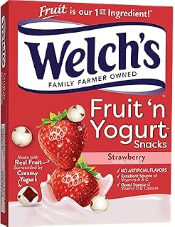 Welch's Strawberry Fruit n’ Yogurt Fruit Snacks (total box 440g - 22 pouches/20g per) – PLUS Bonus Big Maple Trivia Cards to Enjoy While Snacking at Home School Office or with Friends Family – Peanut Free