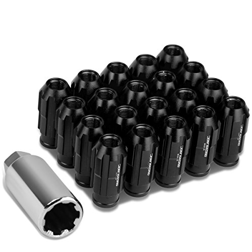 Image of DNA MOTORING LN-ZTL-9025-125-BK 20Pcs M12 x 1.25 Open End Style Wheel Lug Nuts w /Deep Drive Extension Adapter, 24mm OD /50mm H, Black