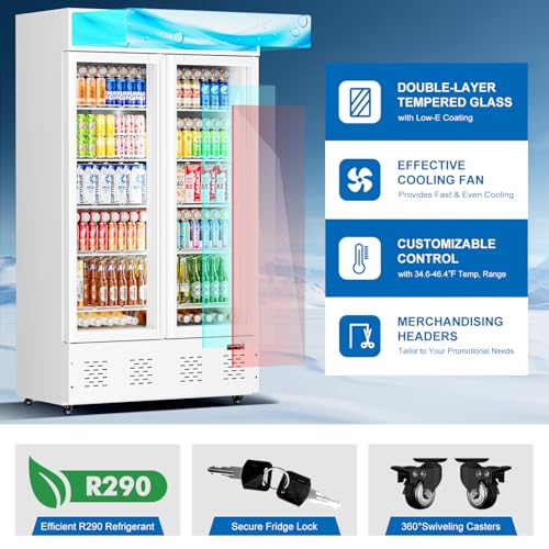 40 Cu.ft Commercial Beverage Refrigerators Glass Door Refrigerator Commercial Cooler with LED Light and 10 Shelves, Display Refrigerator for Restaurant Store Cafe Bar, White - Image 5