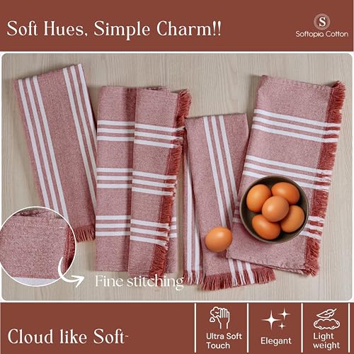 Image of Stripe Kitchen Dish Towels 4 Pack, 16x26 Inches, Quick Drying Cloths, 100% Cotton, Absorbent Wash Rags, Washable and Reusable, Cleaning Towels for Dishes, Everyday Drying Use - Rust