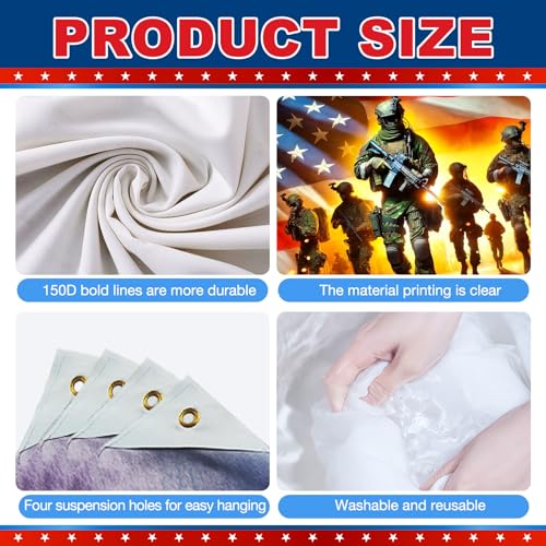 Image of BlissYard Independence Day Backdrop Banner 71 x 43 Inch 4th of July Patriotic Soldier Backdrop Decorations Supplies America Independence Day Themed Veterans Day Memorial Day Outdoor Decorations