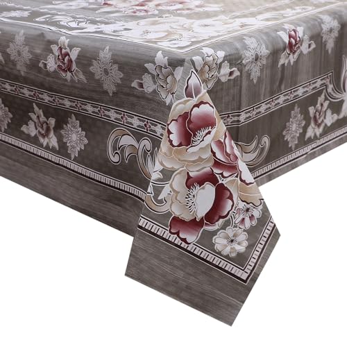 Image of Dakshya Industries Waterproof PVC Table Cover 60x90 Inch for Dining Table, Floral Printed Table Cloth, Washable Oilproof Table Protector, Plastic Cover for 6 Seater & 8 Seater Tables (Grey)