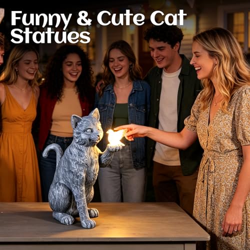 Autumnswan Solar Cat Garden Outdoor Statues, Cat Sculpture with Glowing Bird Light, Lawn Decoration, 10 Inches Tall, for Patio, Balcony, Garden, Yard, Birthday Gift for Mom, Grandma and Women - image 7
