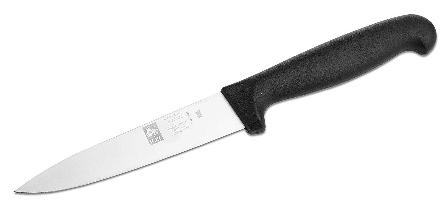 ICEL 241300112 Utility Knife with 4-1/2 Inch Straight-Edge Stainless Steel Blade and Black Plastic Handle