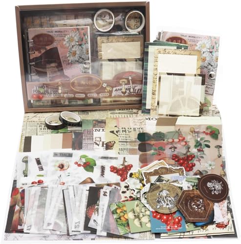 Image of MGNLR Vintage Aesthetic Scrapbook Kit(346Pcs) Scrapbooking Supplies Kit with Bullet Junk Journal,Stationery,A6 Grid Notebook Journaling Gift for Girl (Post Office Brown Scrapbook), Paper