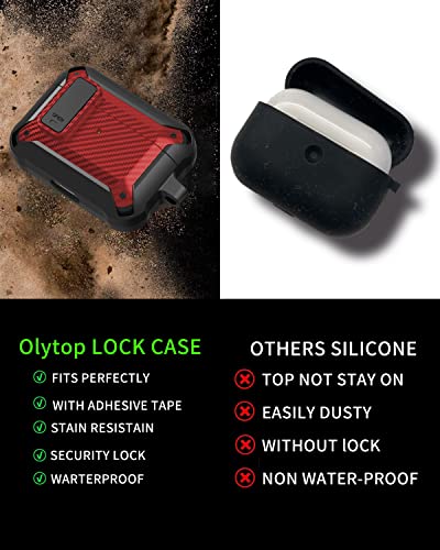 Image of Olytop for Airpods Pro 2 /1 Gen Case Cover with Lock Clip (2019 /2022 /2023), Rugged Locking Protective Case for Airpod Pro 2nd Generation Shockproof Armor Skin for Apple iPod Pro, Black /Red
