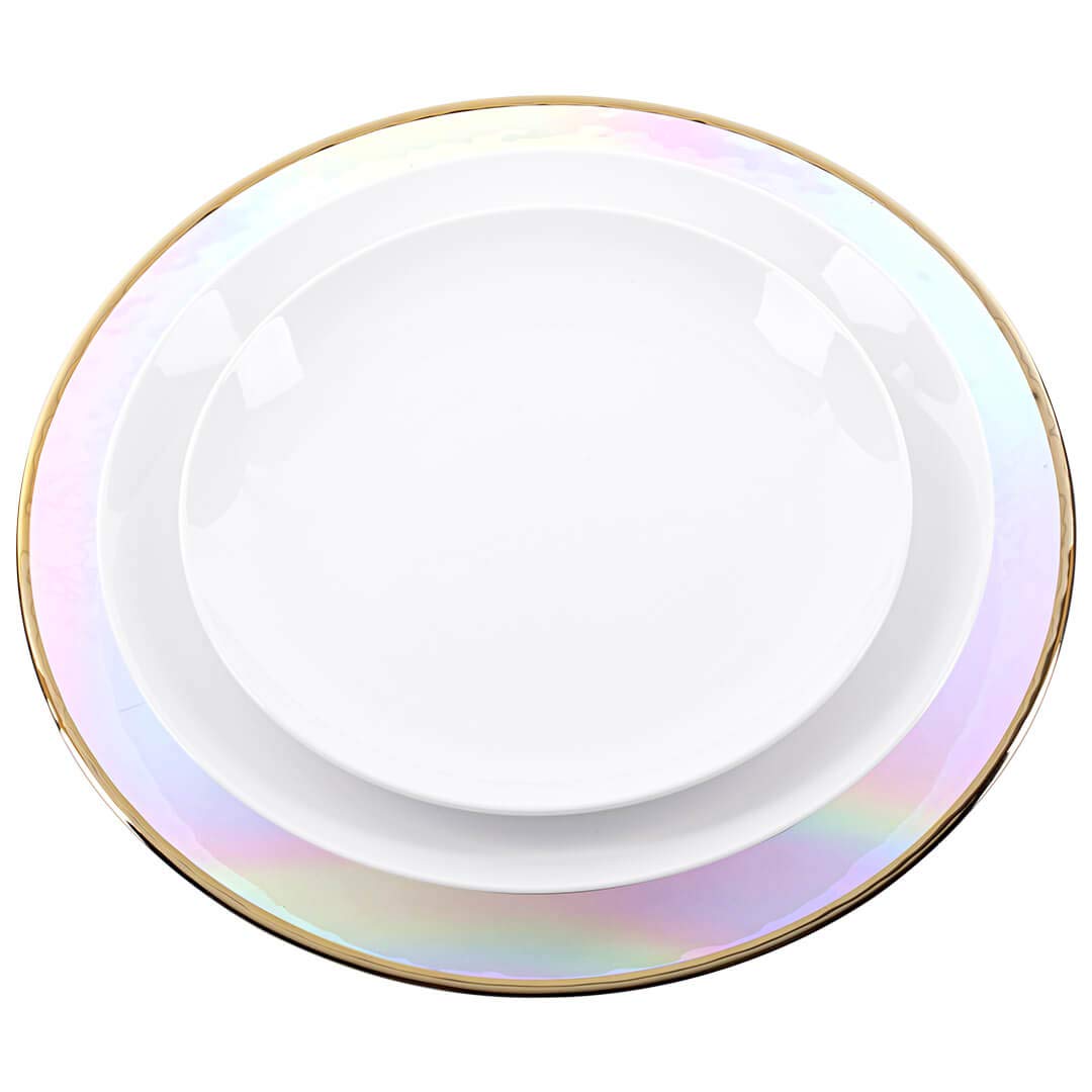 Koyal Wholesale Bulk Iridescent Glass Gold Rim Charger...B08BVV69WK