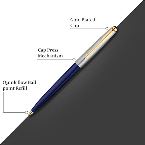 Parker Galaxy Stainless Steel Gold Trim Ball Pen - Blue Body - Image 8