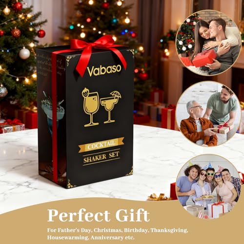 Vabaso 20-Piece Bartender Kit with Stand, Cocktail Shaker Set for Home Bar, 25oz Professional Stainless Steel Bar Tool Set with Cocktail Recipes Booklet, Christmas White Elephant Gifts for Adults Men