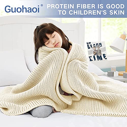 Guohaoi Knitted Weighted Blanket for Adults (Cream 60"x80" 20lbs) No Beads Cooling Throw Blanket for Hot Sleepers, Home Decor Breathable Chunky Knit Heavy Blanket Use on Queen/King Size Bed